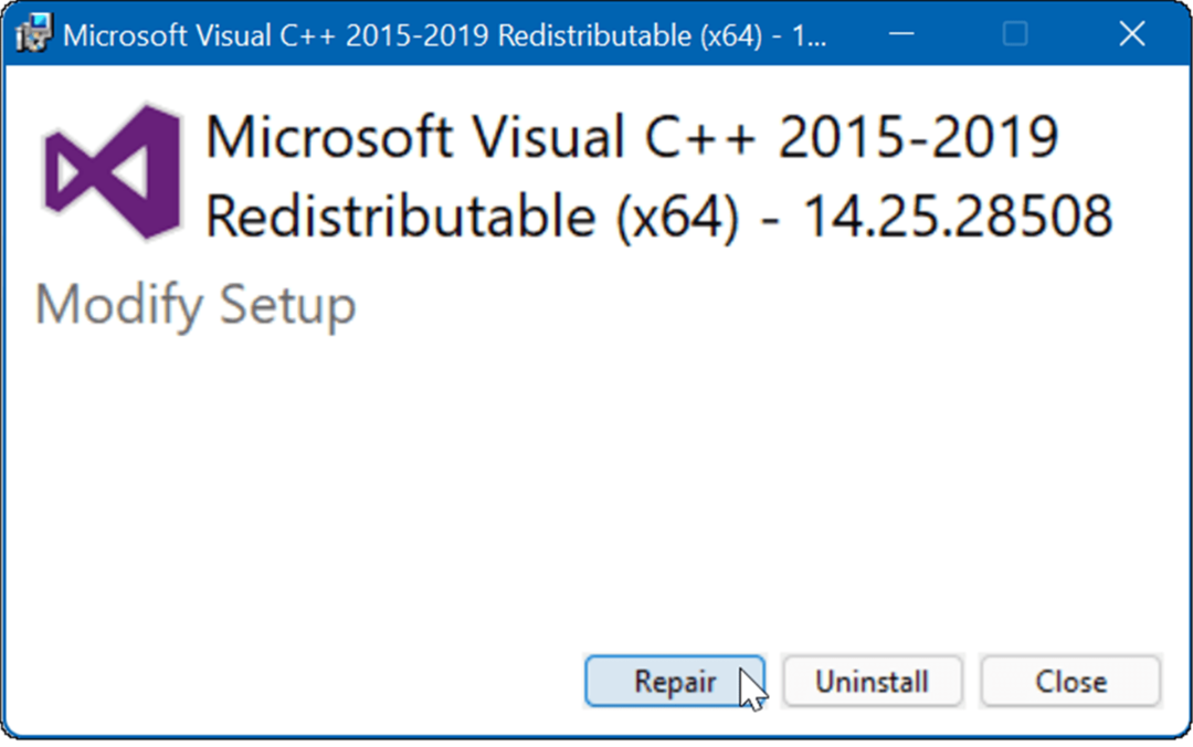 perbaiki Microsoft Visual C yang Dapat Didistribusikan Kembali