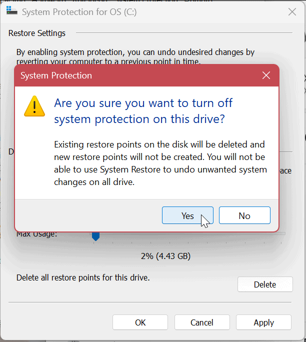 Perlindungan Sistem untuk Drive di Windows 11