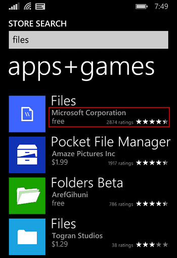 File Windows Phone 8.1