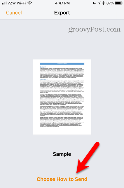 Pilih Cara Mengirim tautan di Halaman untuk iOS