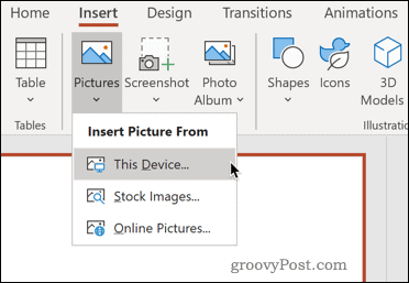 Memasukkan gambar dari perangkat Anda di PowerPoint