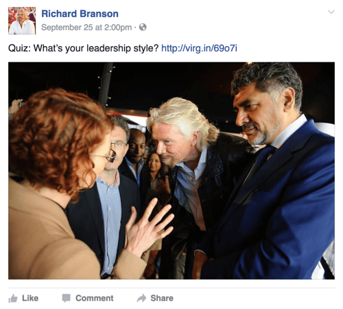 richard branson posting facebook dengan kuis