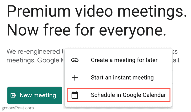 Rapat Baru, Jadwal di Google Kalender