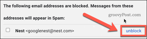 Buka blokir pengguna di pengaturan Gmail