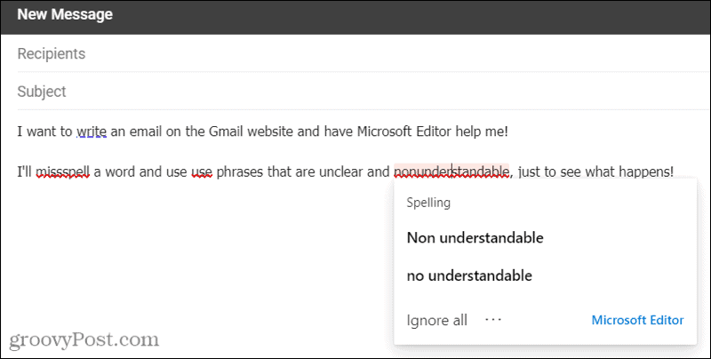 Microsoft Editor di Gmail menggunakan ekstensi Edge