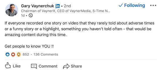 Posting LinkedIn hanya teks dari Gary Vaynerchuk