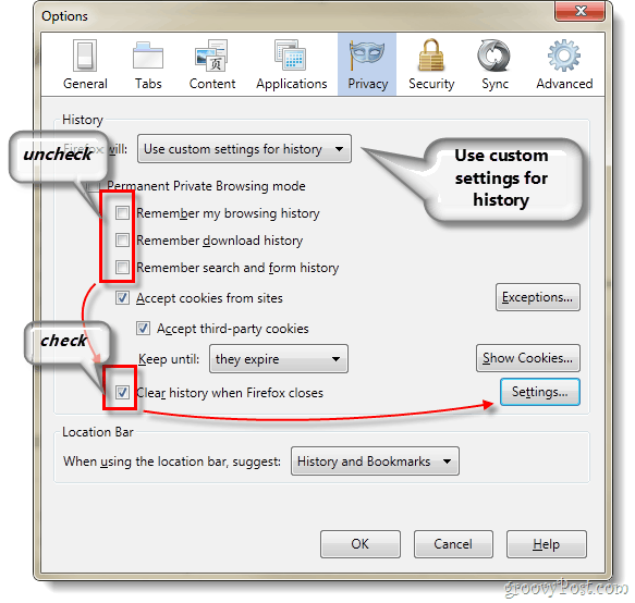 Kustomisasi opsi privasi Firefox 4