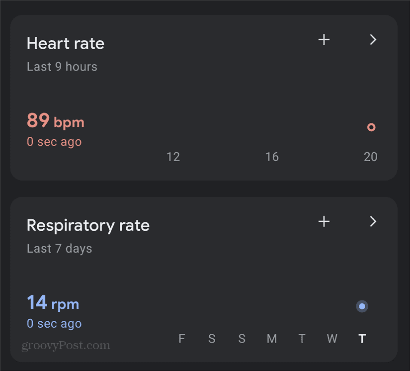 Dasbor Google Pixel Heart Respiratory Rate