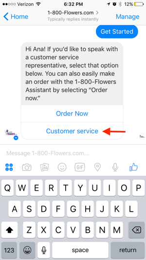 1-800-Flowers memberi pelanggan opsi untuk terhubung dengan agen langsung, yang dapat menawarkan bantuan yang dipersonalisasi.