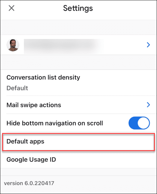 Setelan aplikasi default Gmail