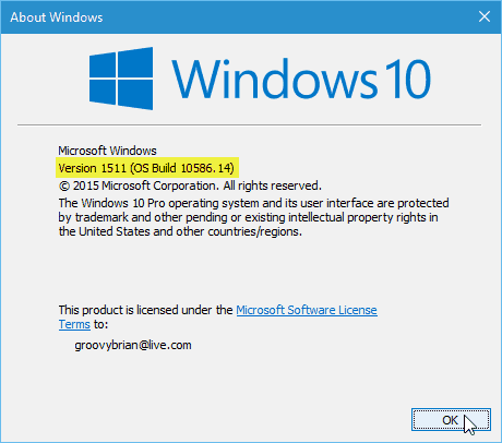 Versi pembaruan Windows 10