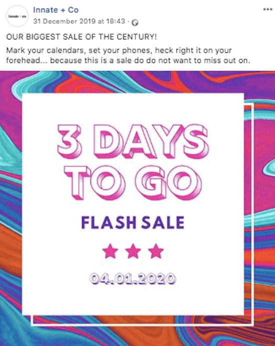 contoh posting hitung mundur Facebook untuk penjualan flash