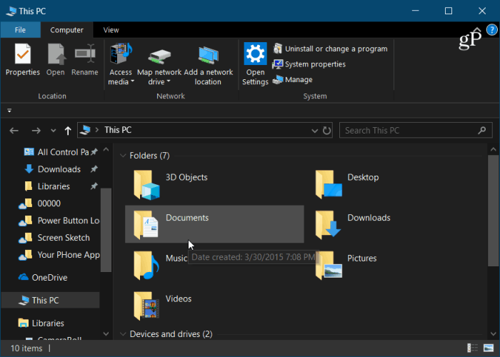 Windows 10 File Explorer Mode Gelap
