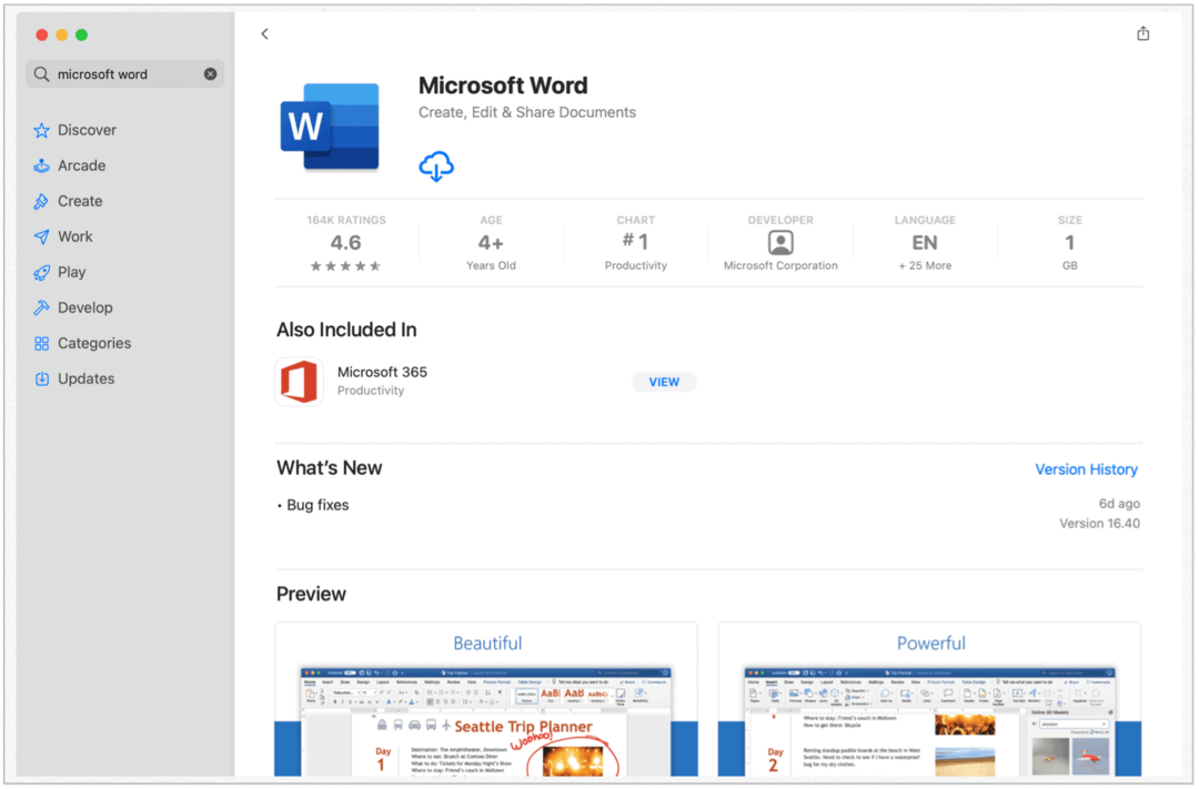 Microsoft Word di Mac App Store