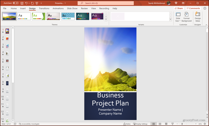 Orientasi Slide Potret di PowerPoint di Windows