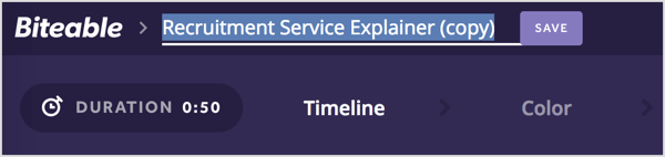 Pilih judul sementara dan ketik nama untuk video Biteable Anda.