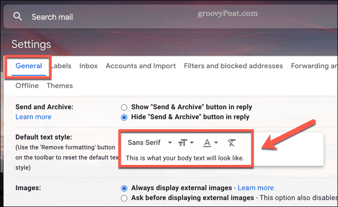 Mengubah pengaturan gaya font default di Gmail