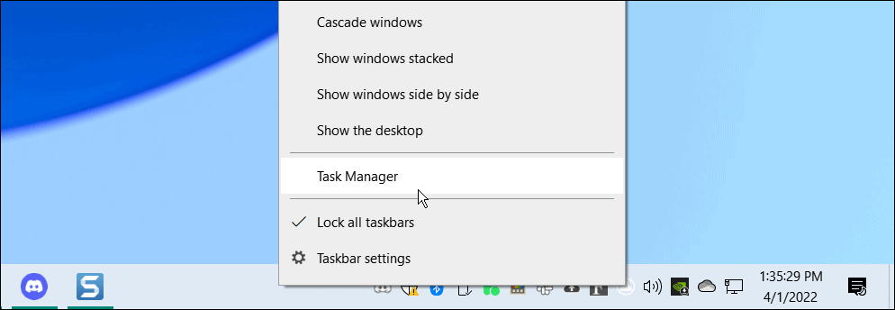 buka pengelola tugas dari Windows 10 Taskbar