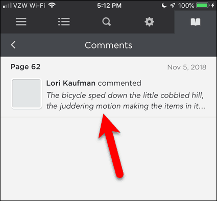 Ketuk komentar di BookFusion untuk iOS