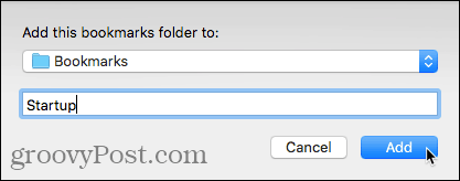 Tambahkan folder bookmark ini ke kotak dialog di Safari pada Mac