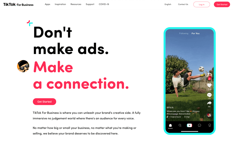Tangkapan layar tiktok untuk bisnis dengan catatan 'jangan buat iklan. membuat koneksi. '