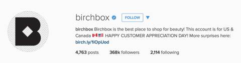 birchbox profil Instagram bio