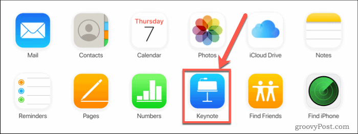 Tekan Keynote pada iCloud