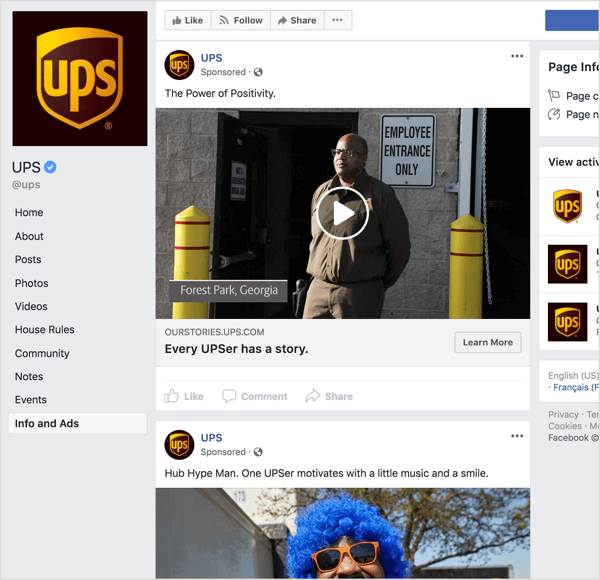 Jika Anda melihat iklan Facebook dari UPS, jelas mereka menggunakan cerita dan daya tarik emosional untuk membangun kesadaran merek.