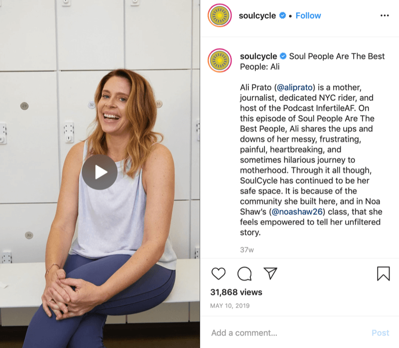 Video testimoni pelanggan IGTV dari SoulCycle