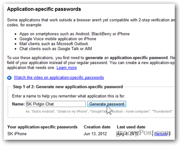 google one time passwords - klik hasilkan kata sandi
