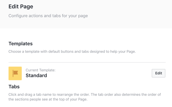 Klik tombol Edit di sebelah Template untuk melihat opsi template Facebook Anda.