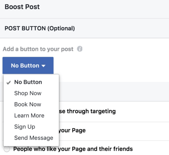 Tambahkan tombol ajakan bertindak yang terkait dengan hasil yang ingin Anda capai dengan pos Anda yang ditingkatkan.