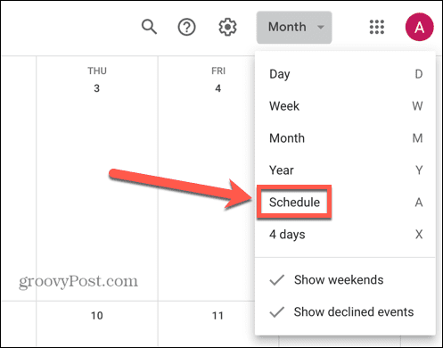 kalender google pilih tampilan jadwal