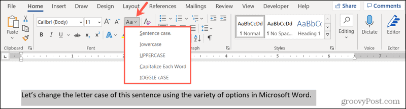 Ubah huruf besar-kecil di Word di Windows