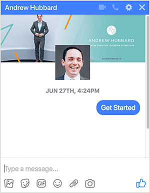 Andrew Hubbard menggunakan bot messenger untuk berkomunikasi dengan prospek webinar