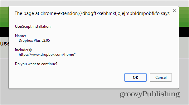 Struktur pohon Dropbox menginstal skrip Chrome