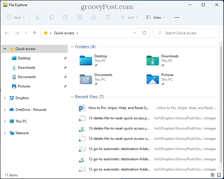 Folder Akses Cepat diatur ulang di File Explorer