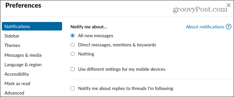Preferensi Notifikasi di Slack Desktop