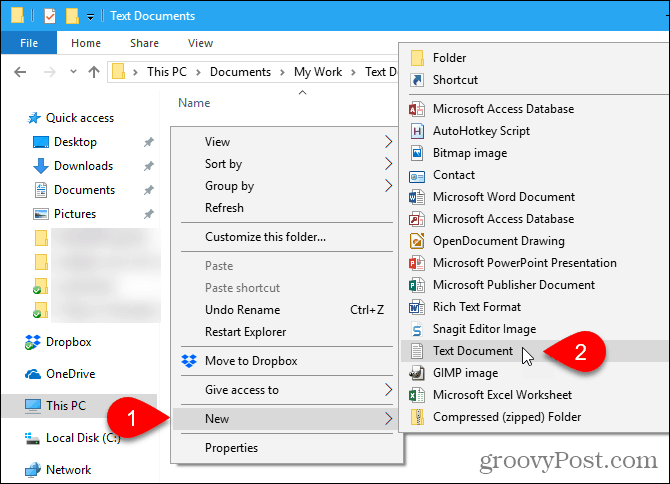 Buka Baru> Dokumen Teks di Windows File Explorer