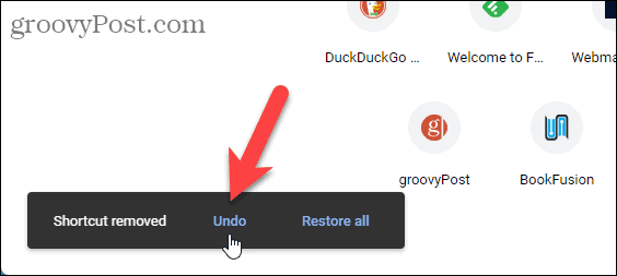 Urungkan penghapusan pintasan di laman Tab Baru Chrome