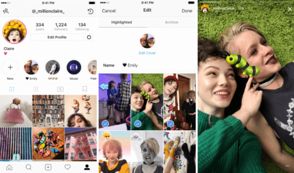 Sorotan Cerita Instagram memungkinkan pengguna untuk memilih dan mengelompokkan cerita masa lalu ke dalam koleksi bernama.