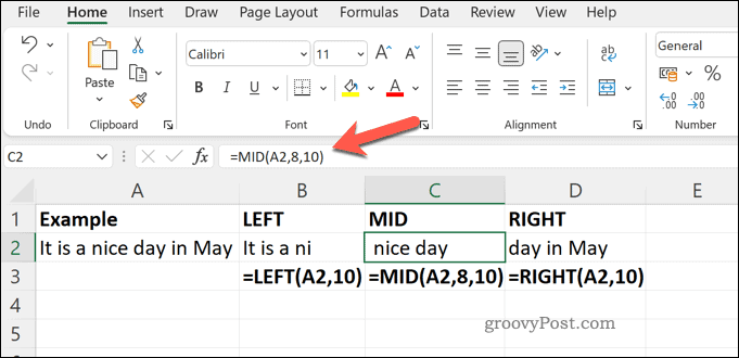 Contoh Fungsi MID RIGHT dan LEFT di Excel