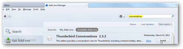 percakapan thunderbird - instal add-on melalui halaman pencarian