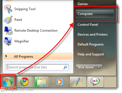 Windows 7 menu komputer saya dan menampilkan start menu orb