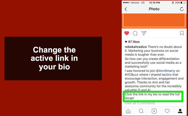 Arahkan pembaca ke link bio Instagram Anda untuk membaca postingan blog terbaru Anda.