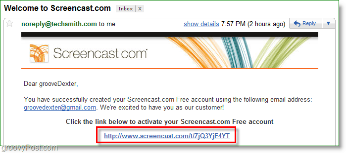 konfirmasi akun screencast Anda melalui email