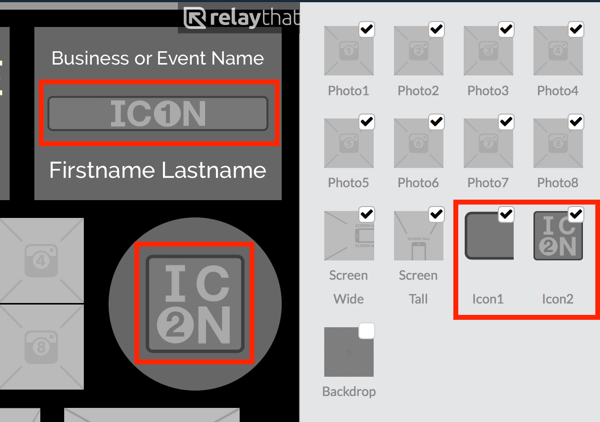 Unggah logo Anda ke thumbnail Icon1 atau Icon2 di RelayThat.