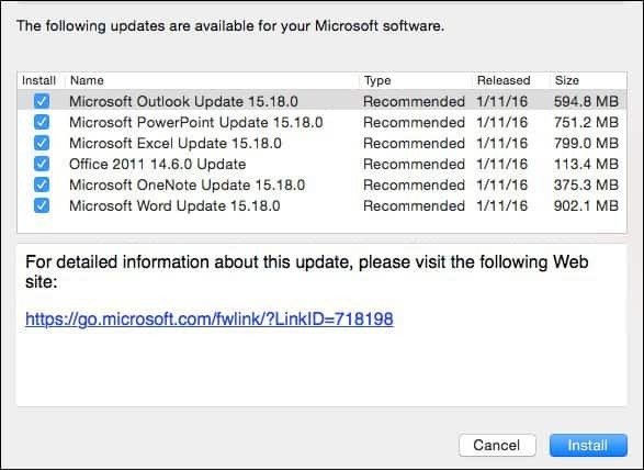Microsoft Office 2016 untuk Mac: Pembaruan Januari KB3133711