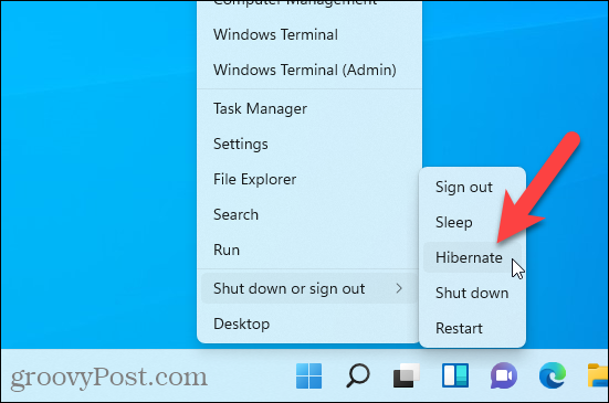 Opsi hibernasi tersedia di menu Windows + X di Windows 11