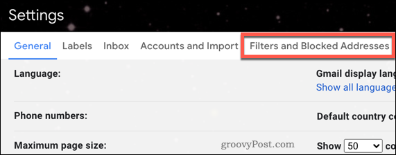 Menu filter Gmail